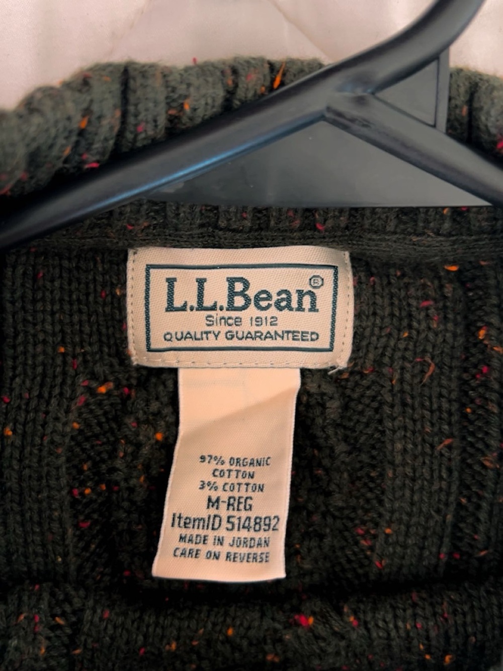 L.L. Bean Dark Green Cable Knit Crewneck Sweater - Picture 3 of 4